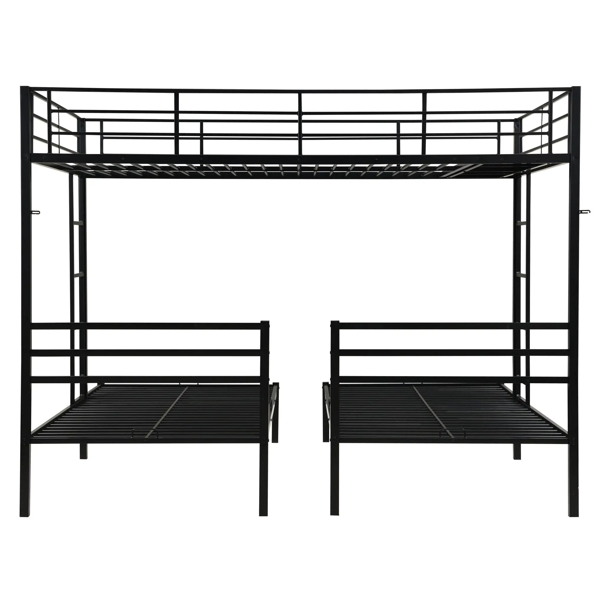 Modern Metal Triple Bunk Bed With Vertical Ladder, Safety Rail, And Storage Shelf - Black by HouseOfZazla