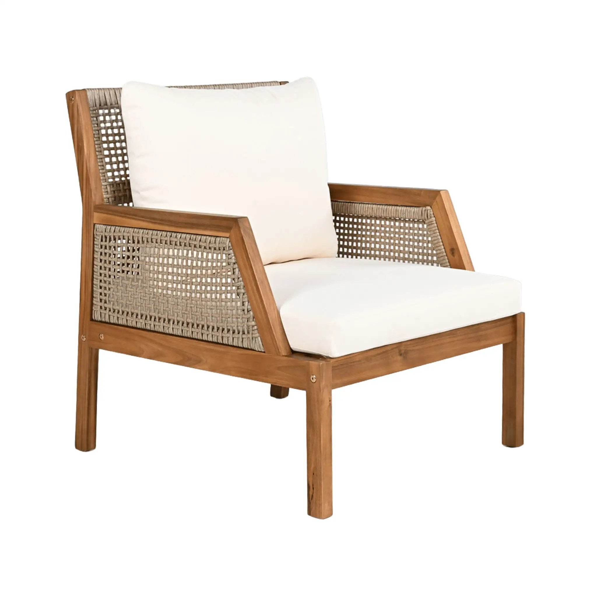 Acacia Wood Patio Furniture Club Chair, Outdoor Wicker Armchair by HouseOfZazla