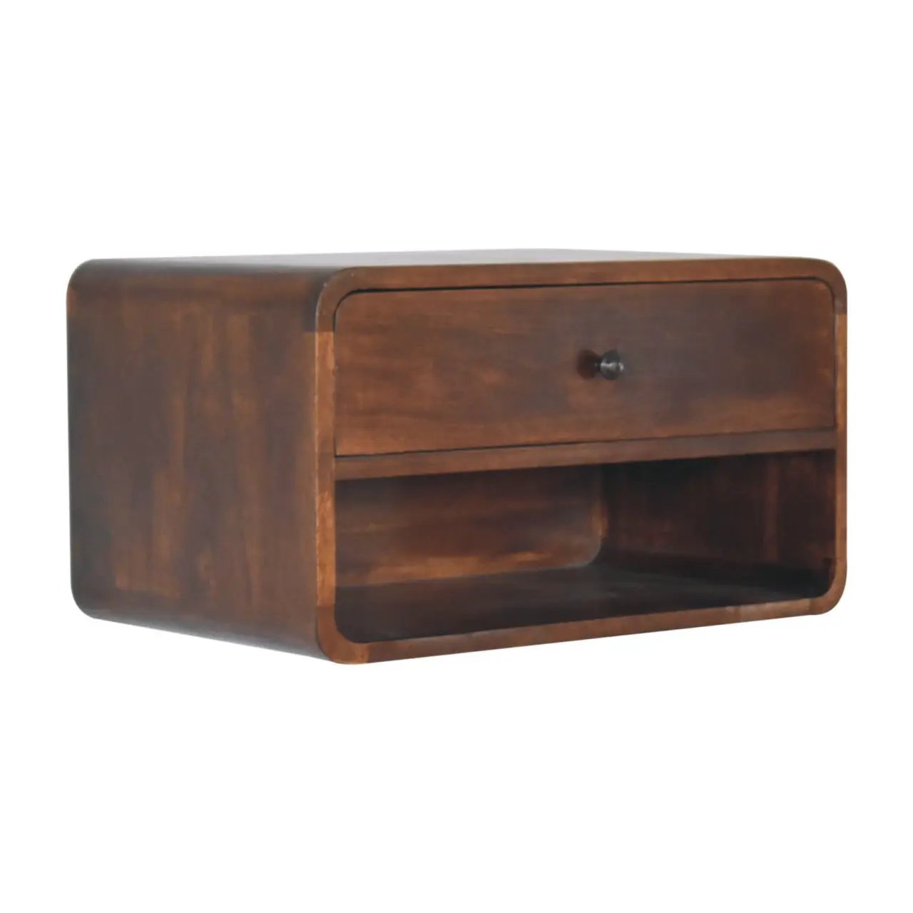 Solid Wood Large Curve Floating Bedside, 1-Drawer, 1 Open Slot, Chestnut by HouseOfZazla