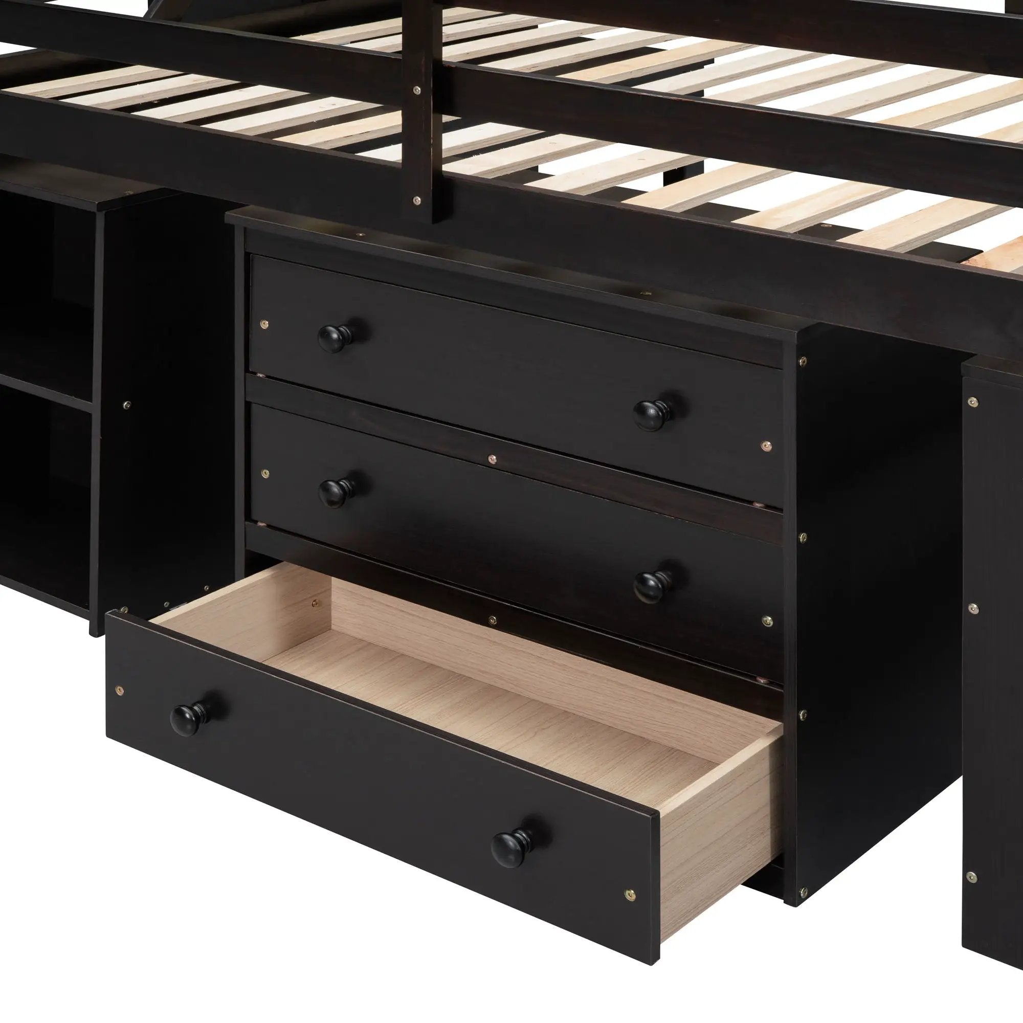 Loft Bed With Retractable Writing Desk And 3 Drawers With Storage Stairs And Shelves by HouseOfZazla