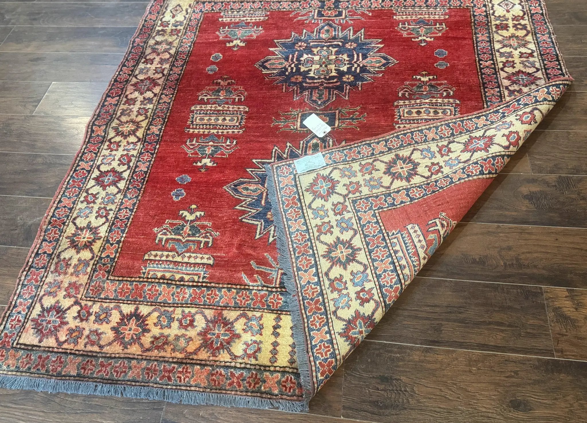 Square Turkish Rug 6x6, Azerbaijani Azeri Turkish Armenian Rug, Red Tan Blue, Geometric, Wool Carpet by Jewel Rugs