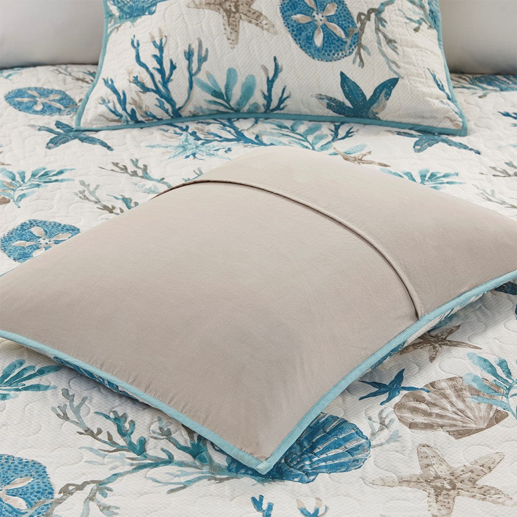 6 Piece Cotton Sateen Quilt Set with Throw Pillows Aqua Full/Queen by HouseOfZazla
