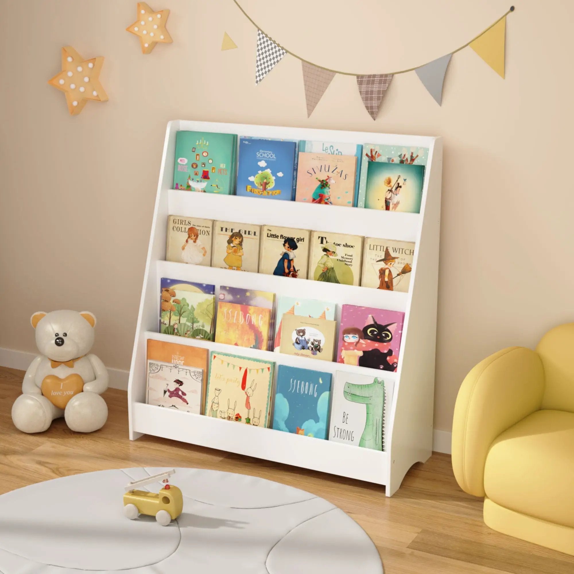 4 Tier Bookshelf, Toddler Book Display Shelves by Unique Piece Furniture