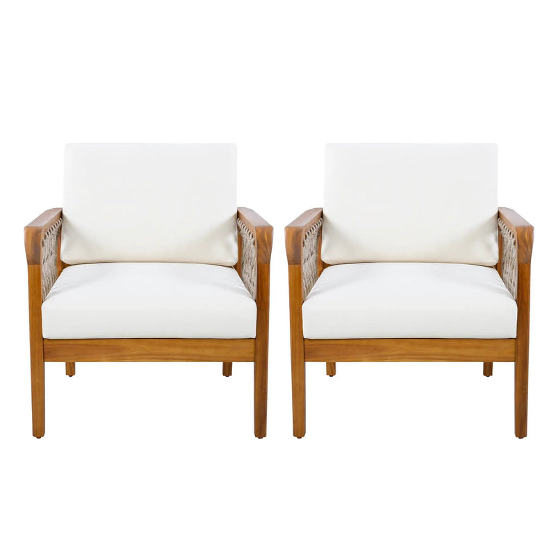 Outdoor Acacia Wood Club Chair with Handwoven Rope (Set of 2) by HouseOfZazla