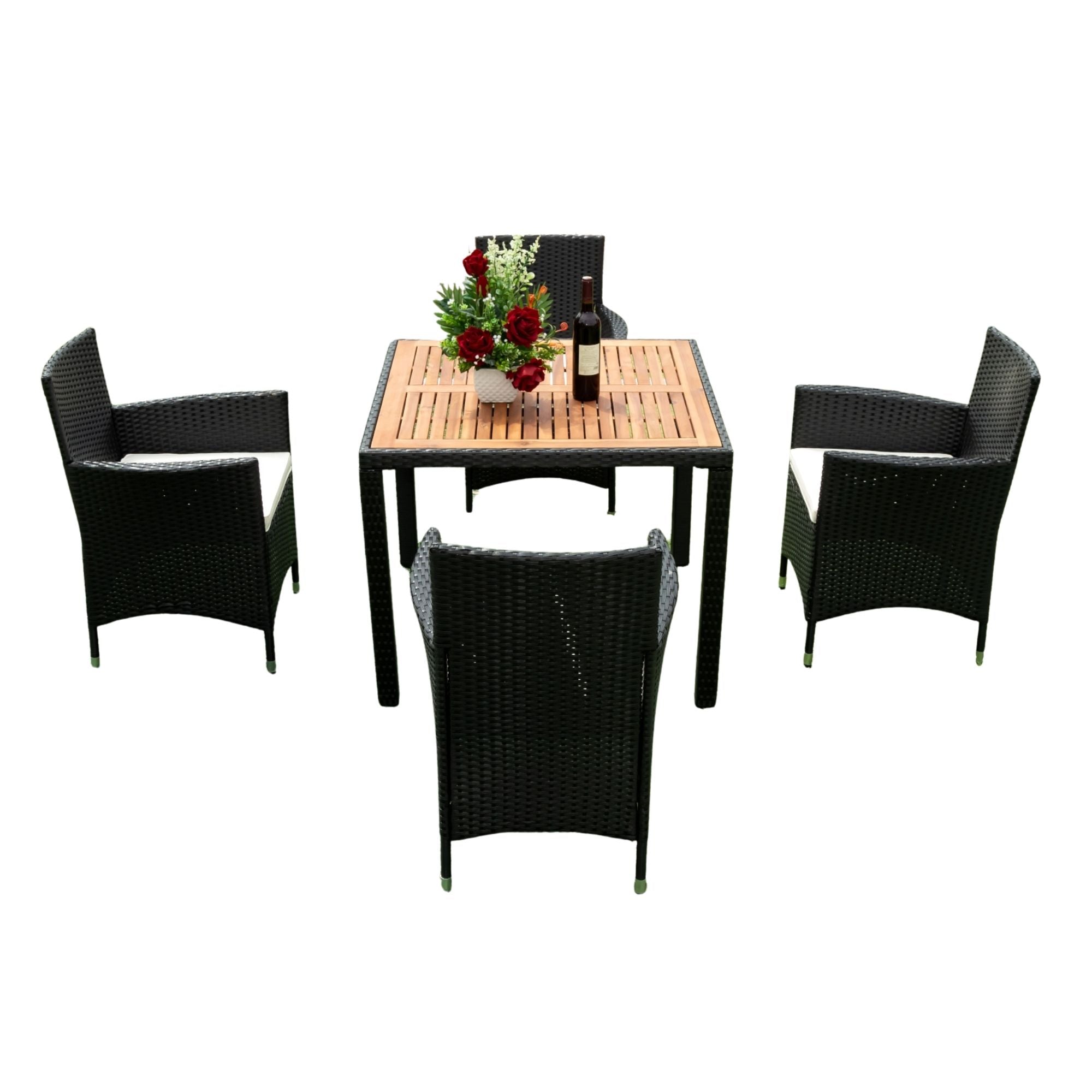 Outdoor Patio Wicker Dining Set With Acacia Wood Top by HouseOfZazla
