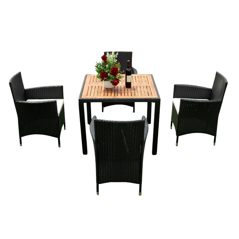 Outdoor Patio Wicker Dining Set With Acacia Wood Top by HouseOfZazla