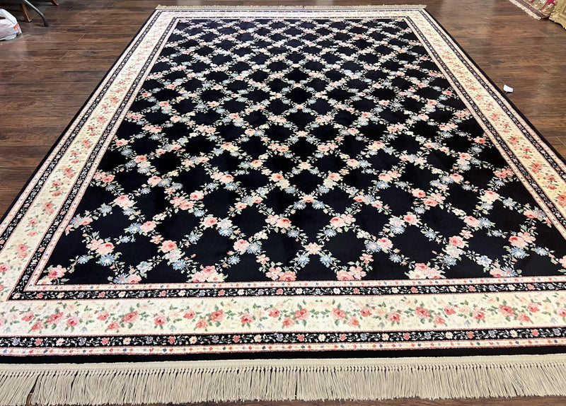 Karastan Rug 8.8 x 12, Garden of Eden #509/1270, Ebony Trellis, Vintage Discontinued Wool Pile Karastan Carpet by Jewel Rugs