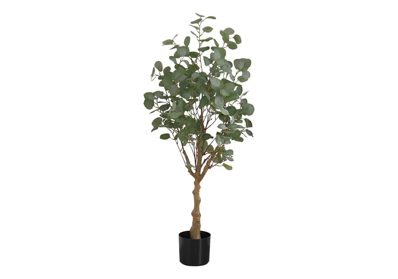 46" Tall, Artificial Plant, Eucalyptus Tree, Indoor, Faux, Fake, Floor, Greenery, Potted, Decorative - Green / Black by Unique Piece Furniture
