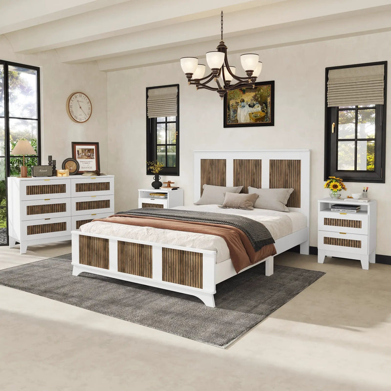 4-Pieces Bedroom Sets, Queen Size Farmhouse Platform Bed with Storage by HouseOfZazla