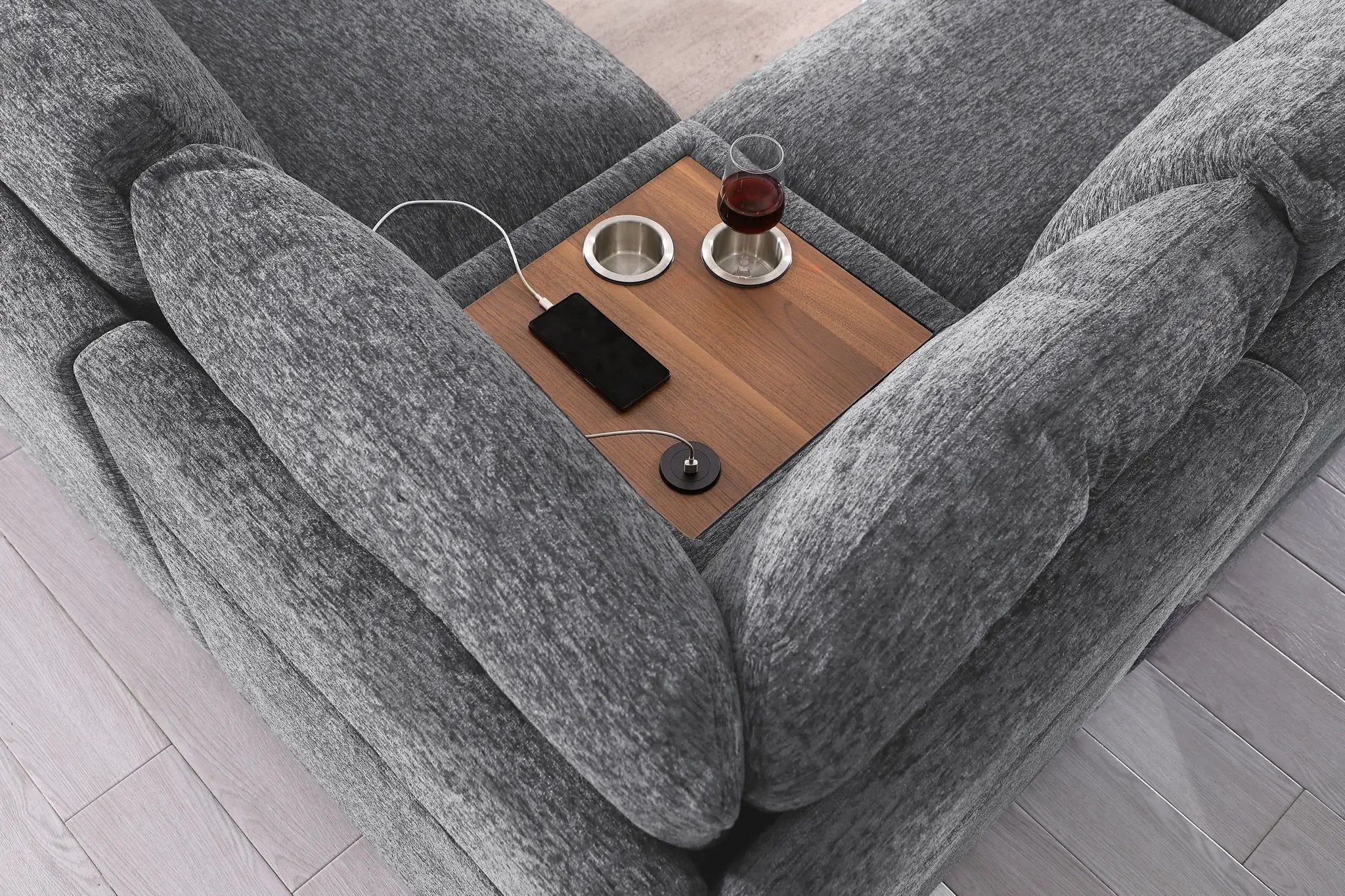 Celine - Fabric Corner Sectional Sofa With Right-Facing Chaise, Cupholders, And Charging Ports by HouseOfZazla