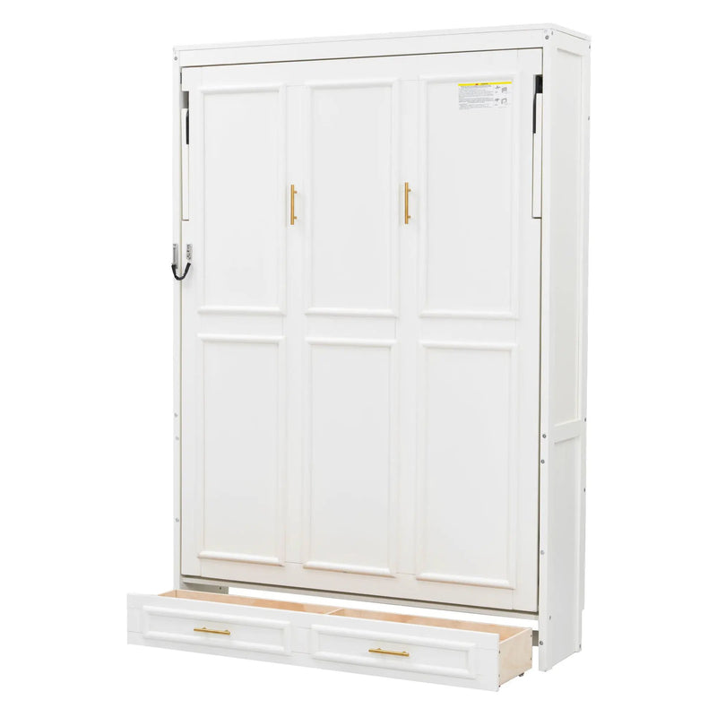 Full Size Murphy Bed With 2 Drawers - Beige