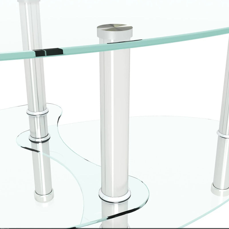 Transparent Oval Glass Coffee Table, Modern Table In Living Room Oak Wood Leg Tea Table 3-Layer Glass Table by HouseOfZazla
