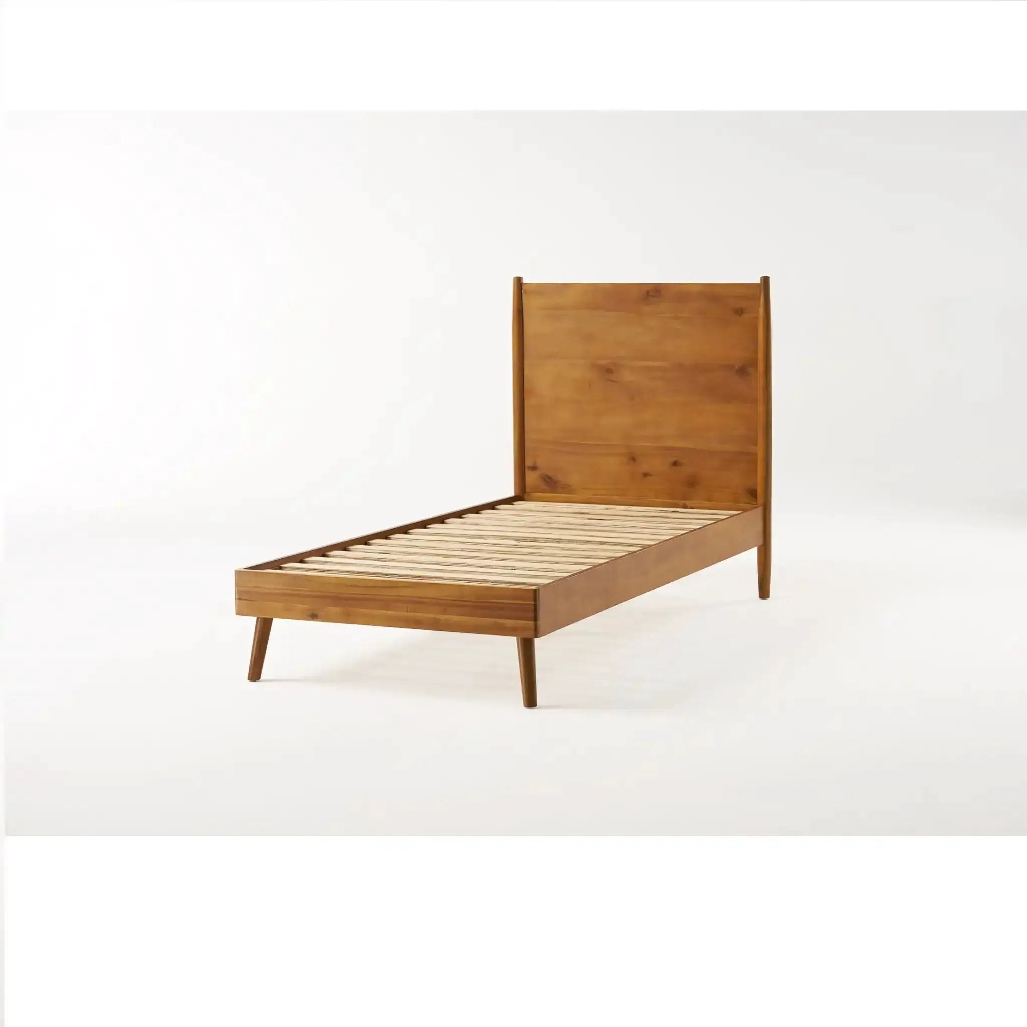 Okioki Mid-Century Natural Stained Solid Acacia Wood Bed by HouseOfZazla