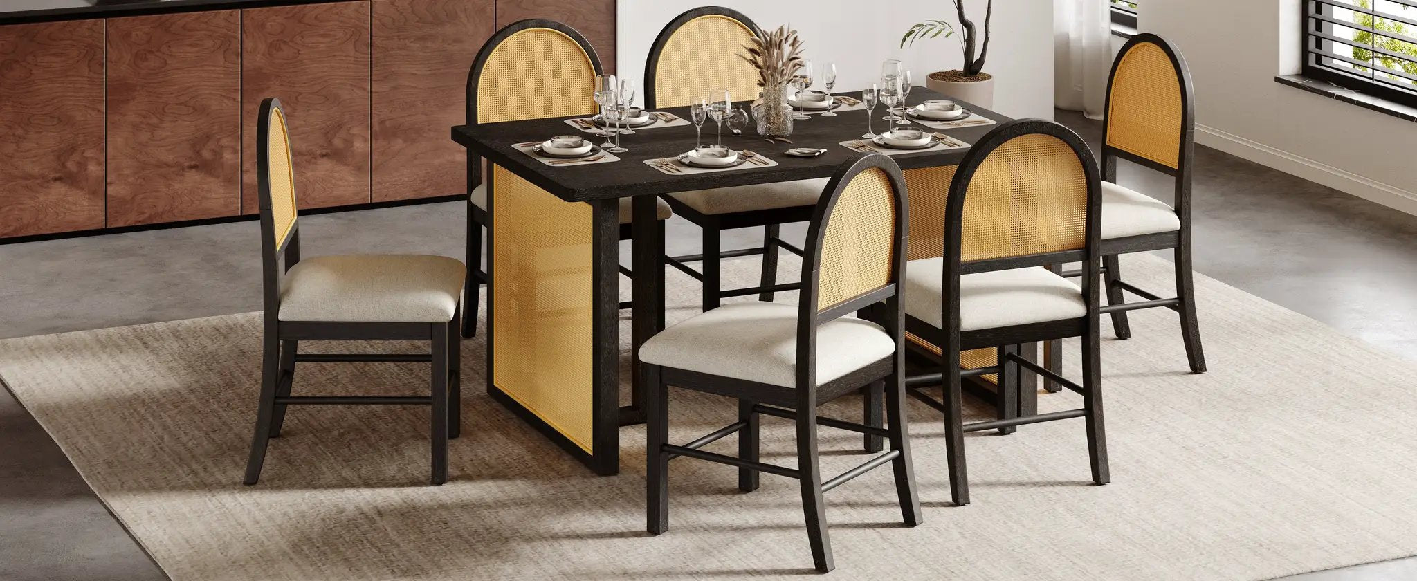 TREXM 7-Piece Farmhouse Dining Table Set for 6 by HouseOfZazla