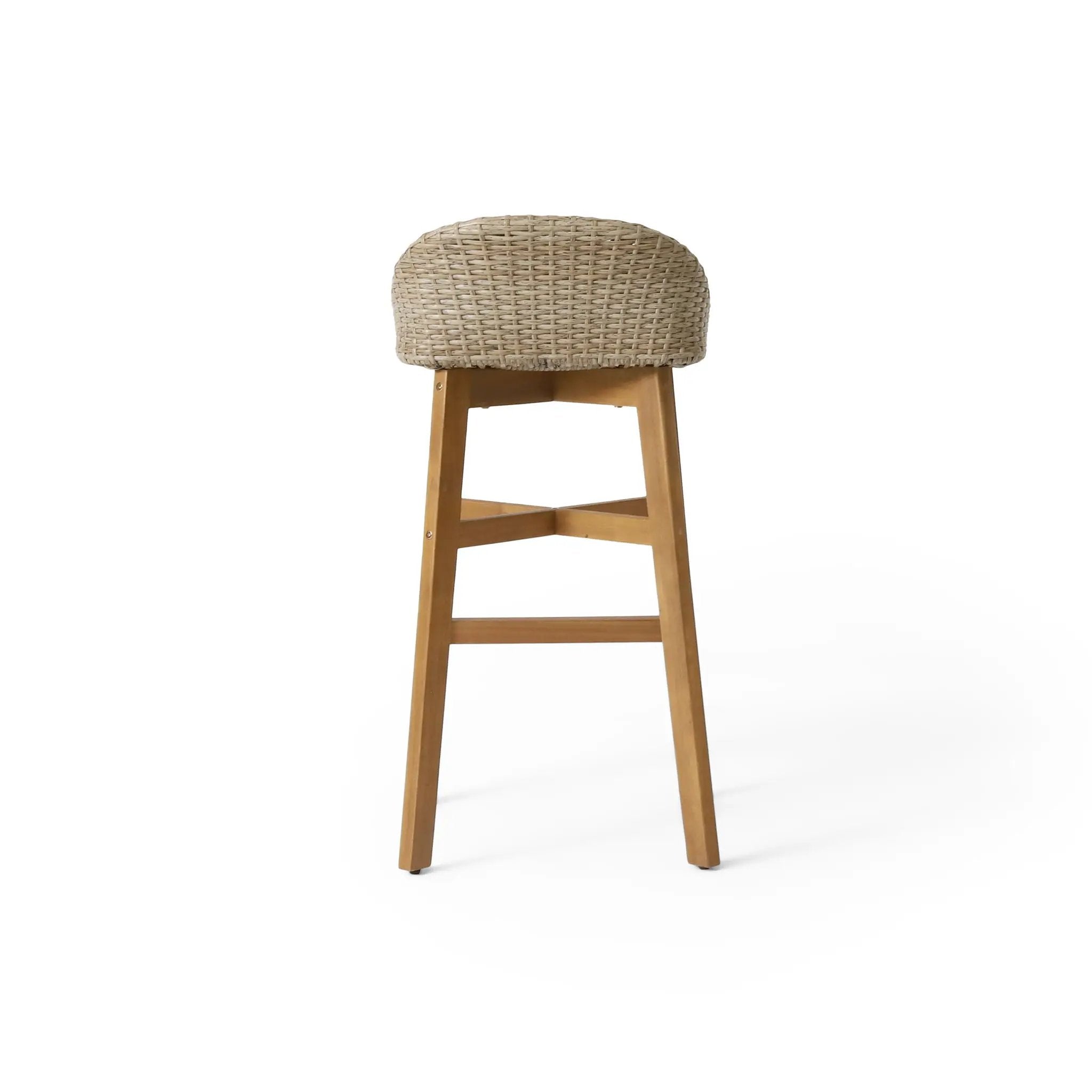 Beeson Outdoor Wicker and Acacia Wood Barstools Set, Water Resistant - Brown by HouseOfZazla