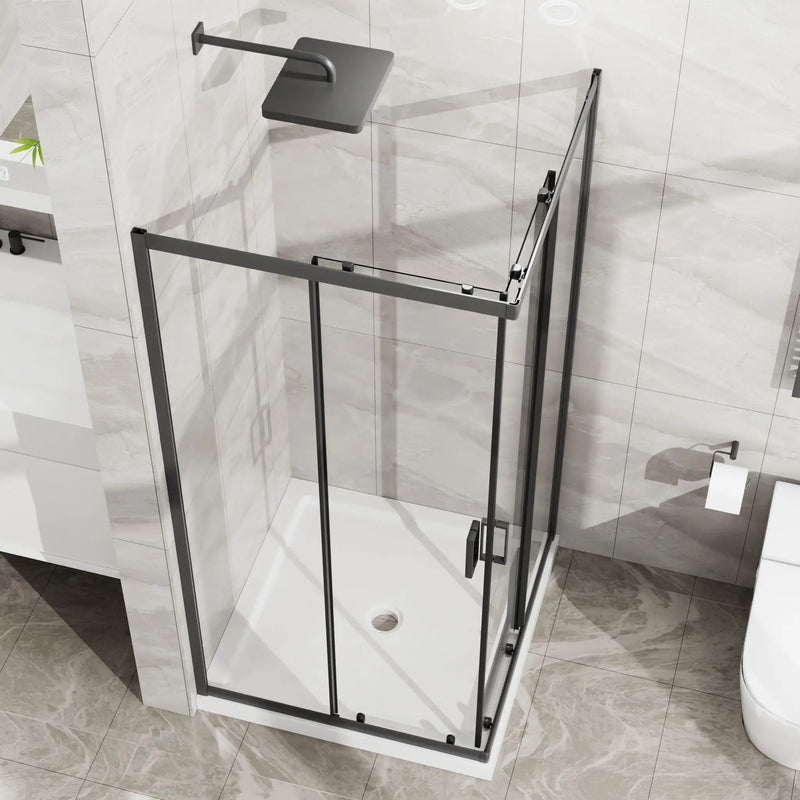 Corner Shower Enclosure With Sliding Door - Matte Black by HouseOfZazla
