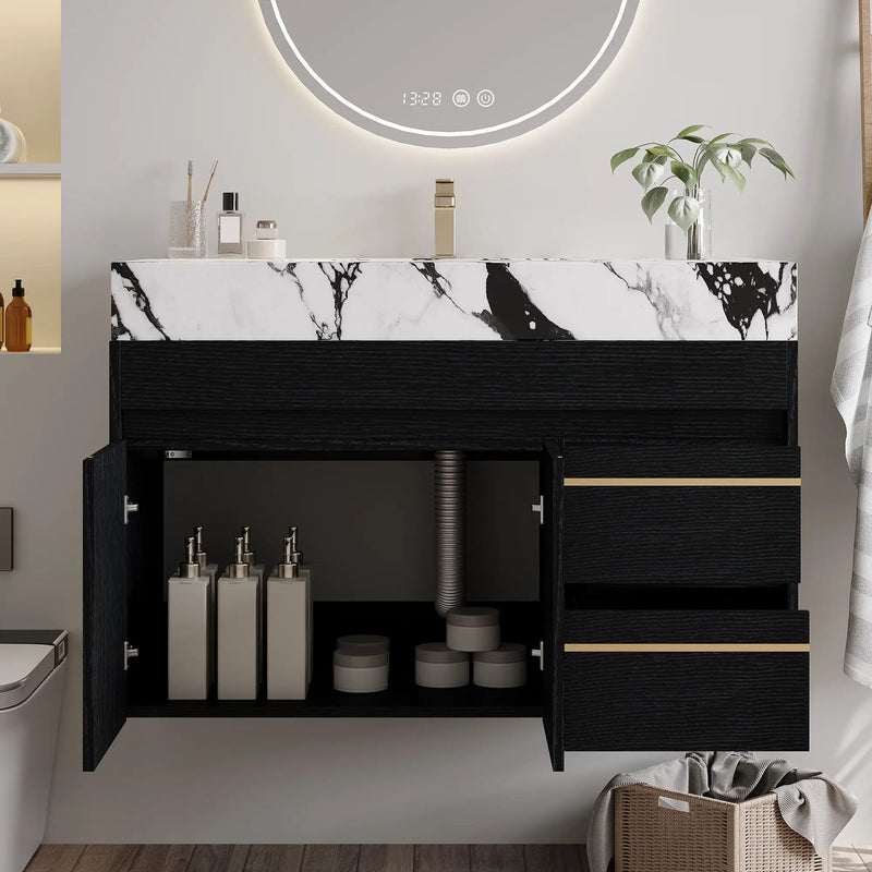 36" Floating Bathroom Vanity with Ceramic Sink and Faux Marble Top by HouseOfZazla