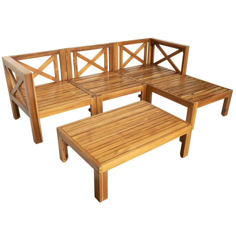 Topmax Outdoor Patio Wood 5-Piece Sectional Sofa Seating Group Set by HouseOfZazla