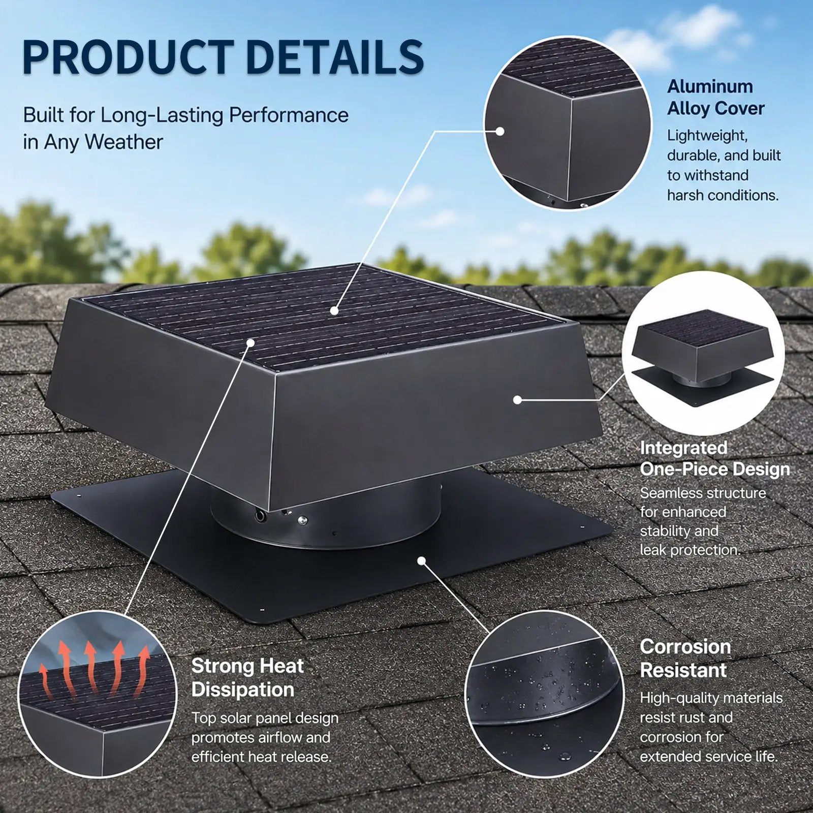 12" Flush Mount Trapezoid Solar Attic Vent with Dual Power Roof Exhaust Fan by HouseOfZazla