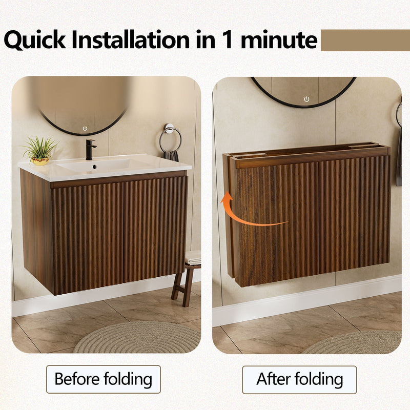 Folding Wall Cabinet With Creamic Sink by Unique Piece Furniture