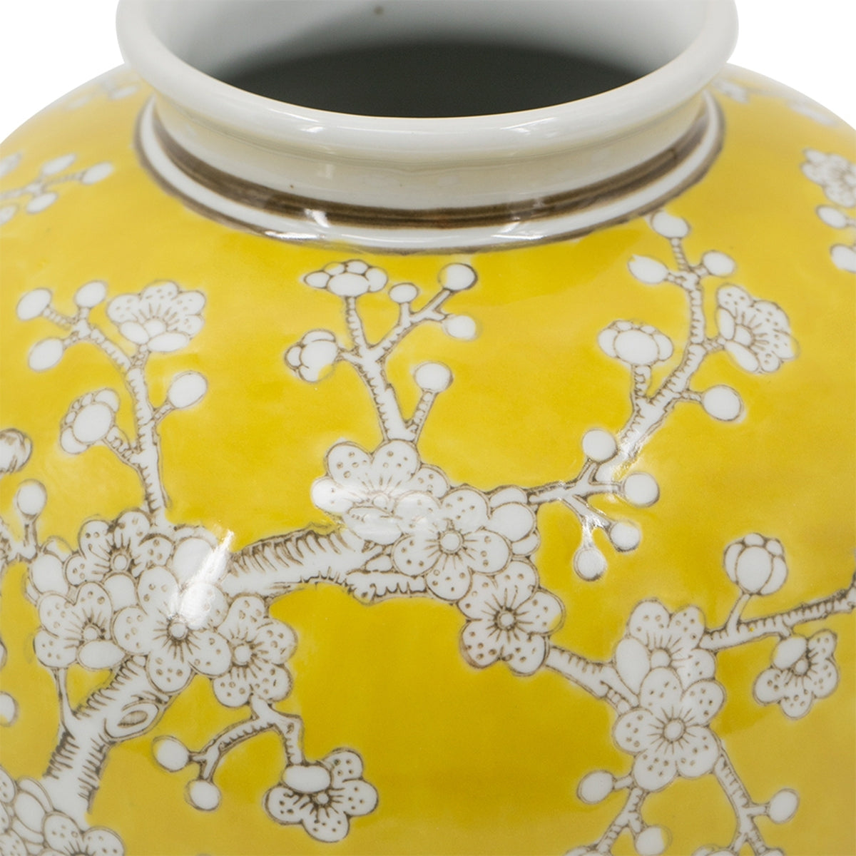 D8.7x9.1' Yellow and White Wide Curved Plum Blossom Vase by HouseOfZazla