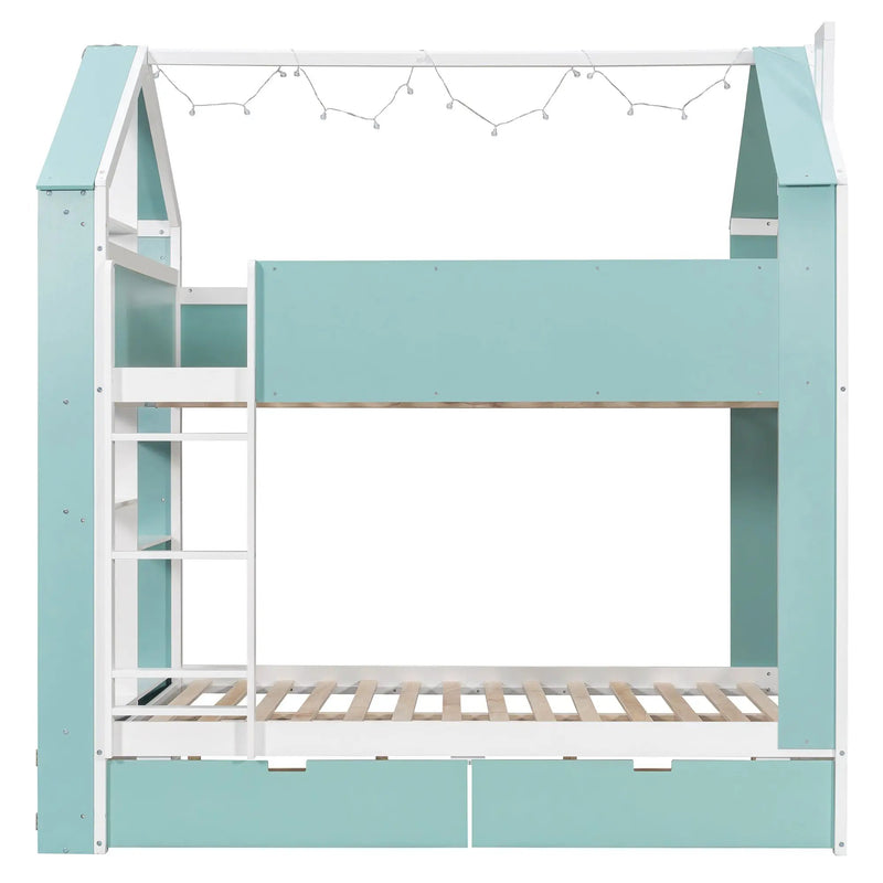 Full Size Bunk Bed with Storage Drawers & Shelves by HouseOfZazla