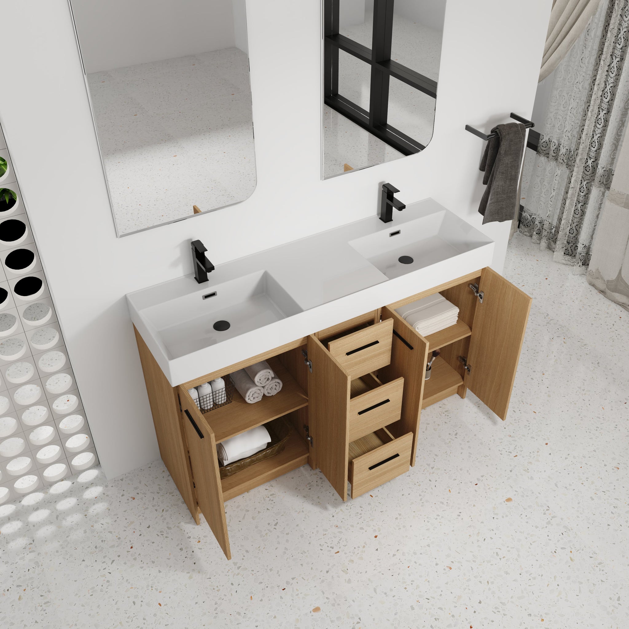 60" Double Sink Bathroom Vanity with 3 Drawers and Large Storage by HouseOfZazla