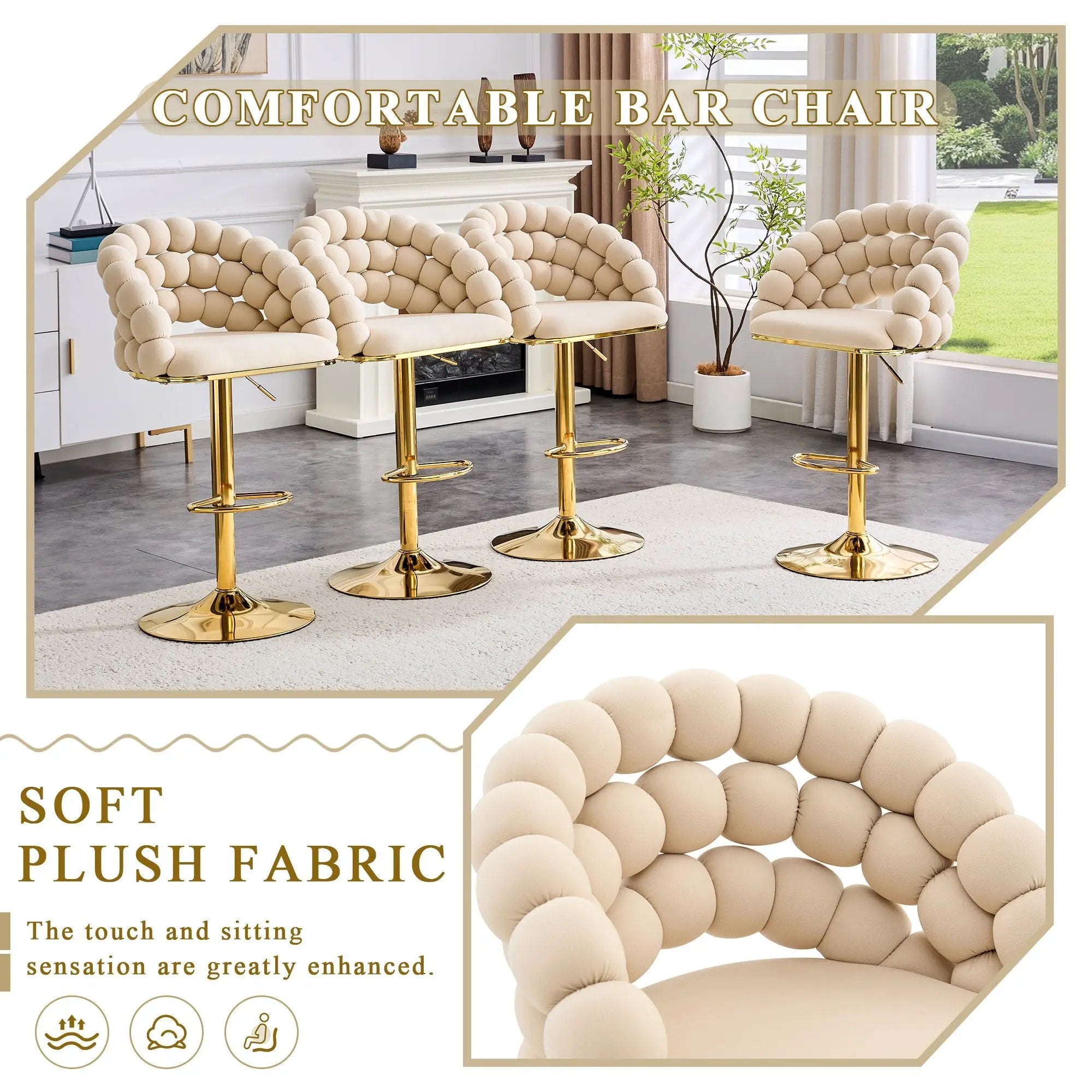 Puffy Bubble Chair, Ball Chain (Set of 2) - Beige / Gold by HouseOfZazla