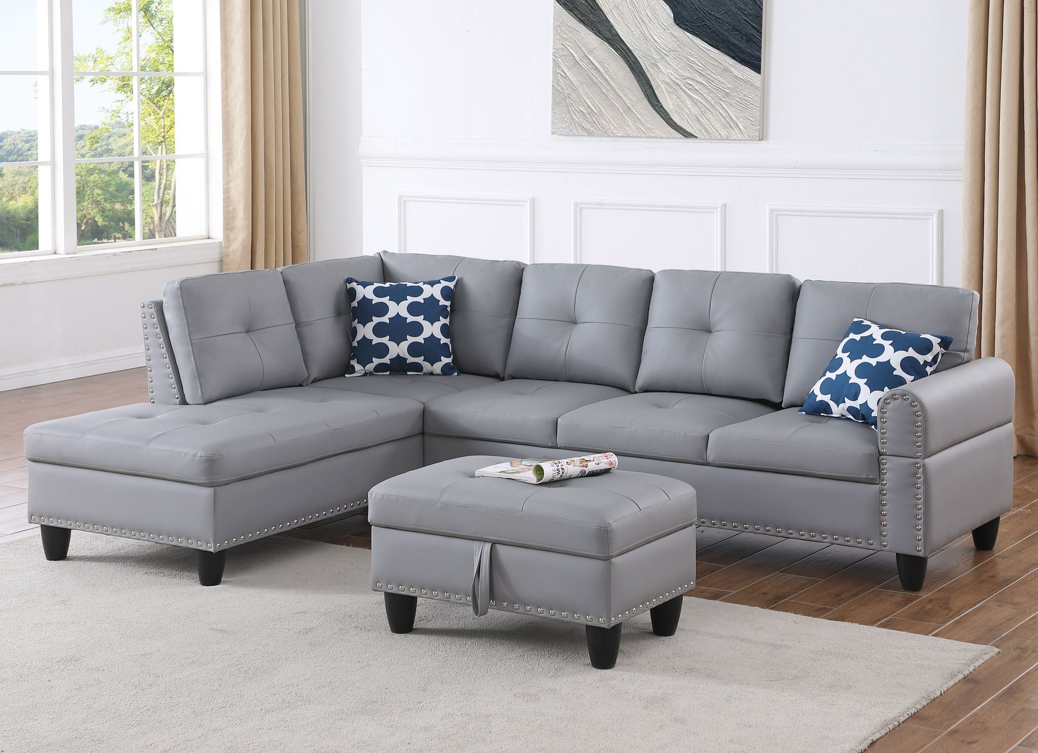 Irine - Sectional Sofa With Ottoman - Gray by HouseOfZazla