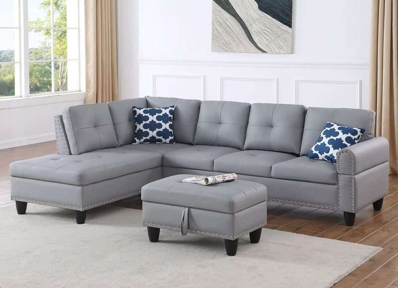 Irine - Sectional Sofa With Ottoman - Gray by HouseOfZazla