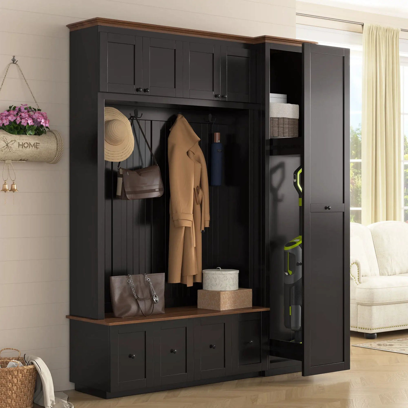 Entryway Hall Tree With Storage Bench, Coat Rack Shoe Bench With Cabinets by HouseOfZazla