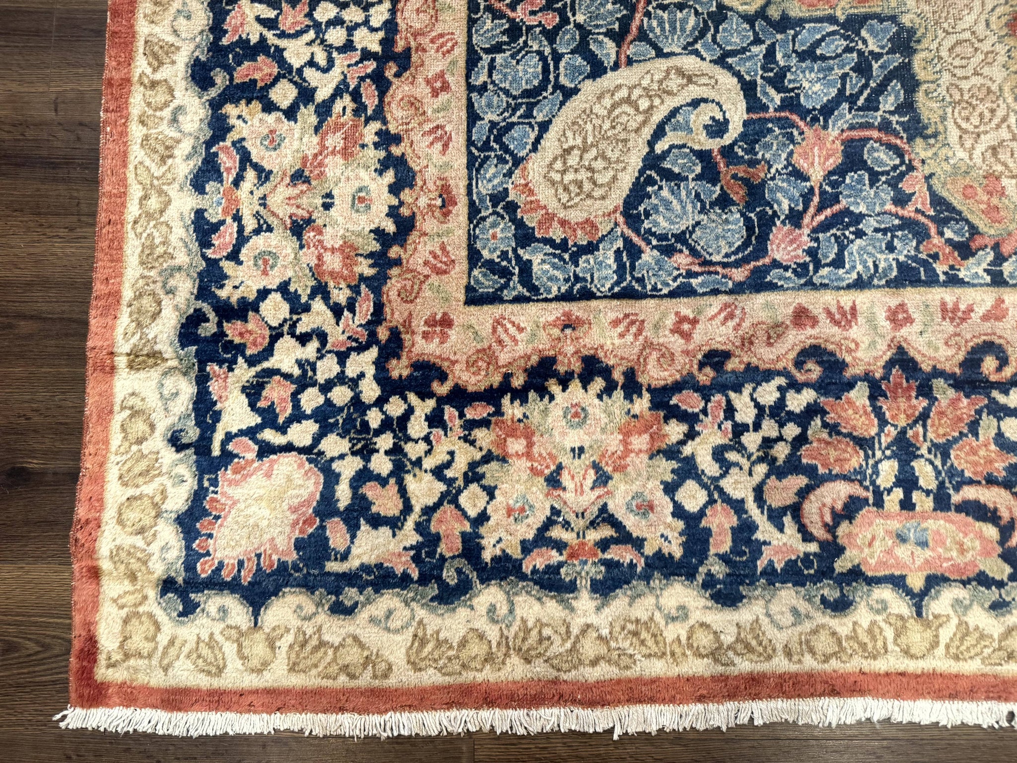 Antique Persian Sarouk Rug 9x12, Boteh Paisleys, Light Red Navy Blue by Jewel Rugs