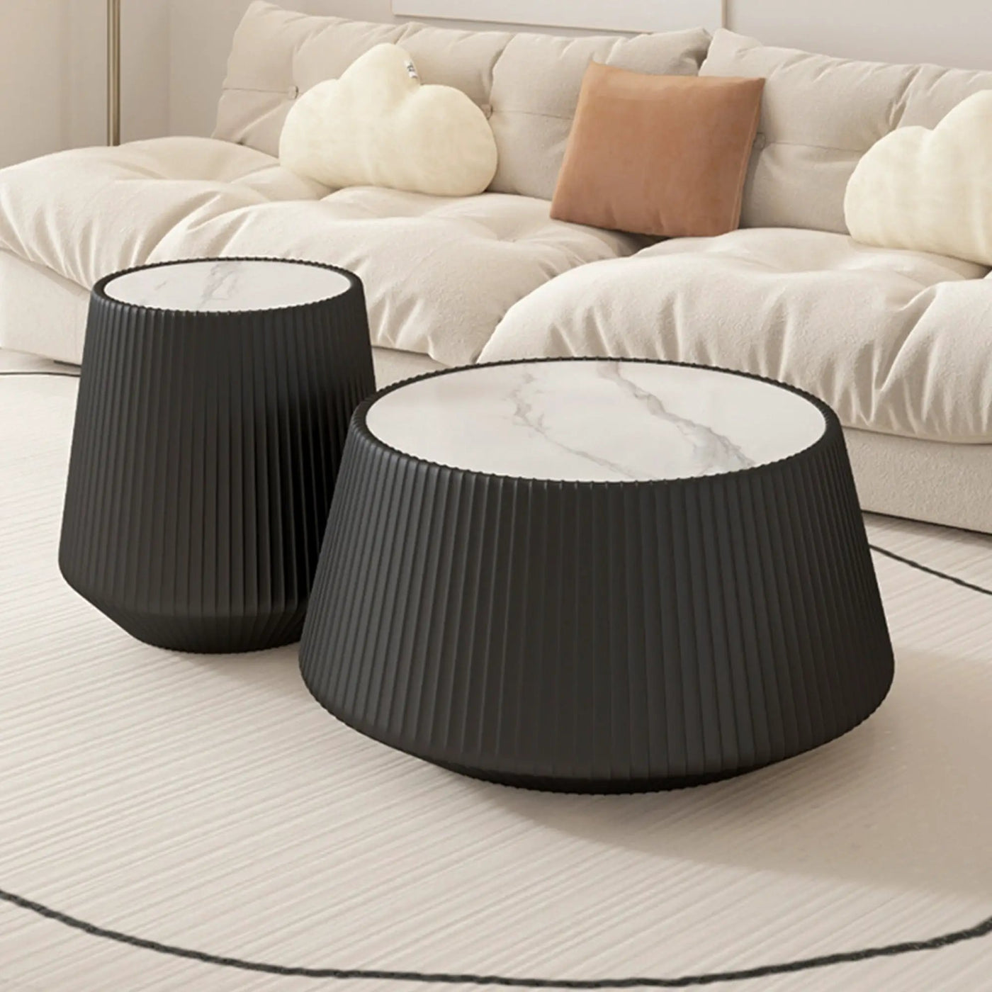Light Sintered Stone Top Cup Shape Leather Coffee Table by HouseOfZazla