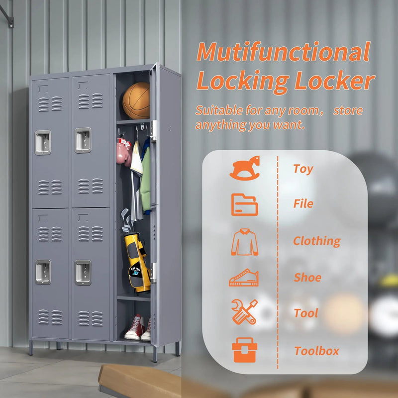 6 Door Lockers With Lock For Employees, Storage Cabinet For Home, Gym, Office, School, Garage - Gray by Unique Piece Furniture
