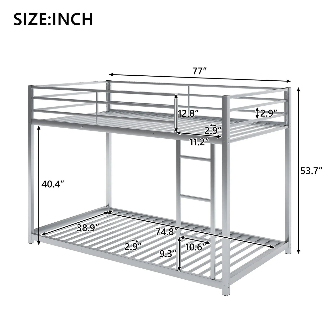 Metal Bunk Bed, Low Bunk Bed With Ladder by Unique Piece Furniture