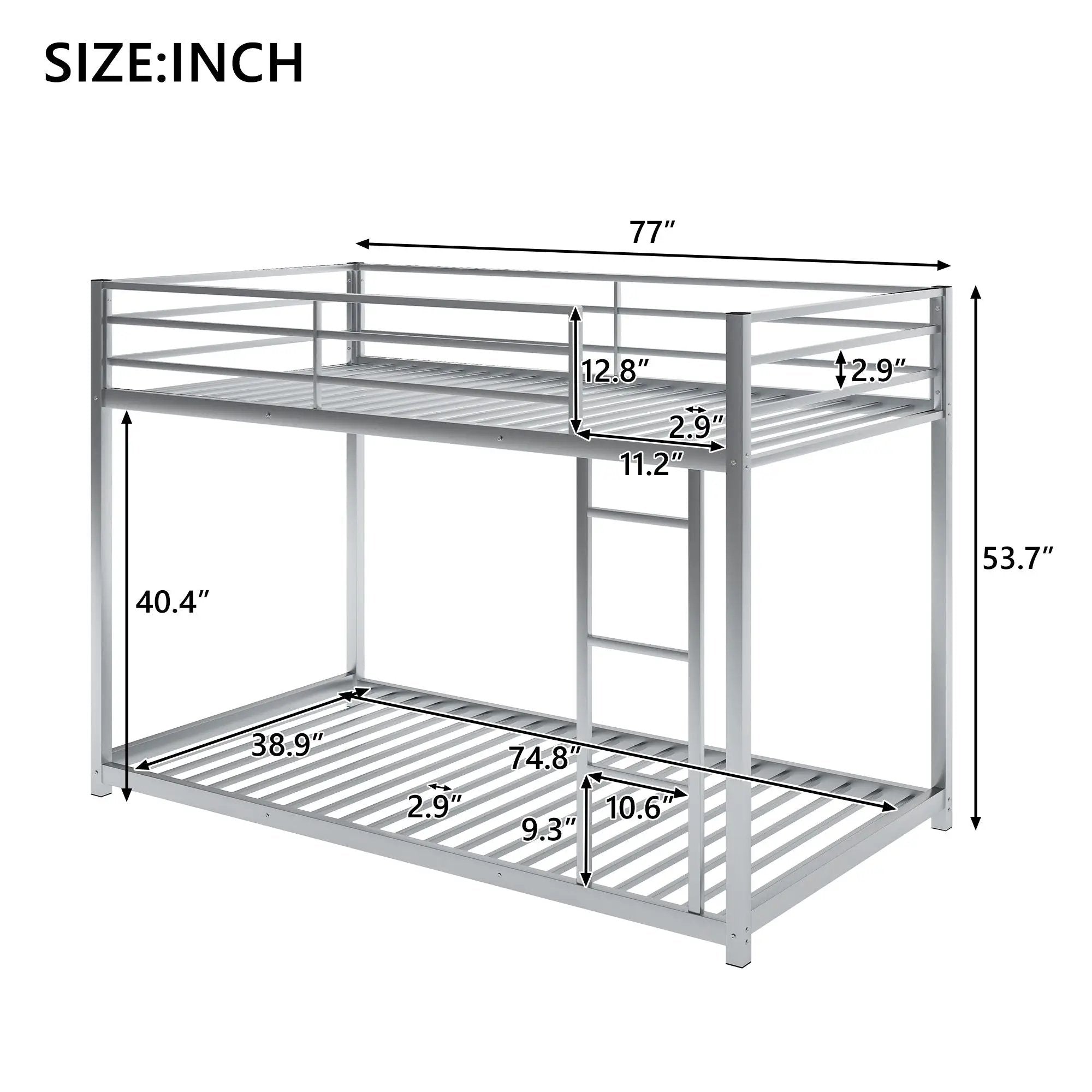 Metal Bunk Bed, Low Bunk Bed With Ladder by Unique Piece Furniture