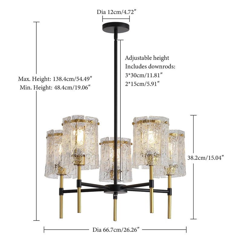 5 Light Chandelier, Textured Glass Pendant Light, (Not Including The Bulb) For Living Room - Black / Gold by HouseOfZazla
