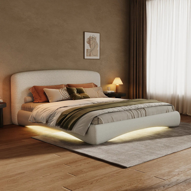 Curved Upholstered Bed with Smart Ambient Lighting by HouseOfZazla
