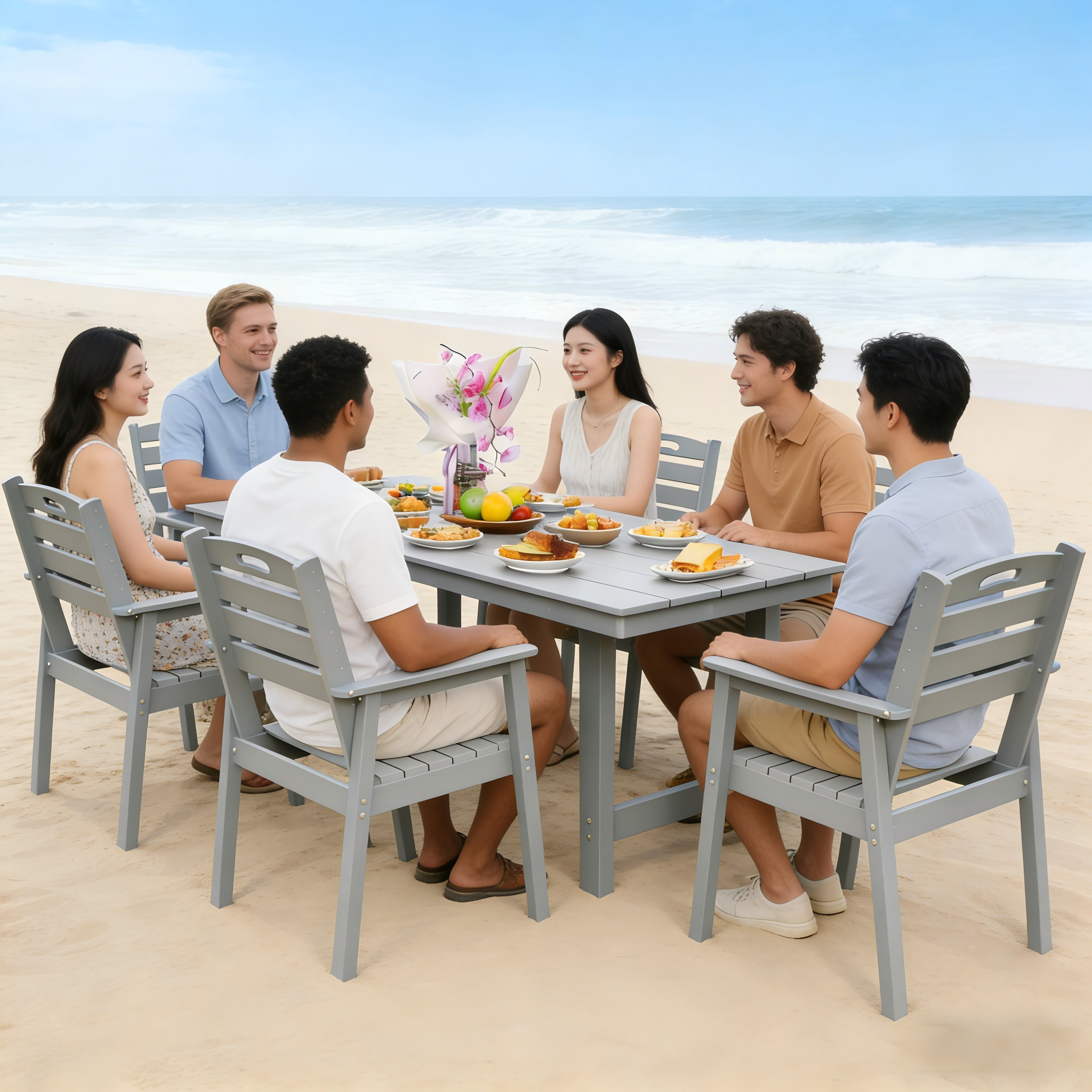 HDPE Outdoor Patio Dining Set - Table and Six Chairs by HouseOfZazla