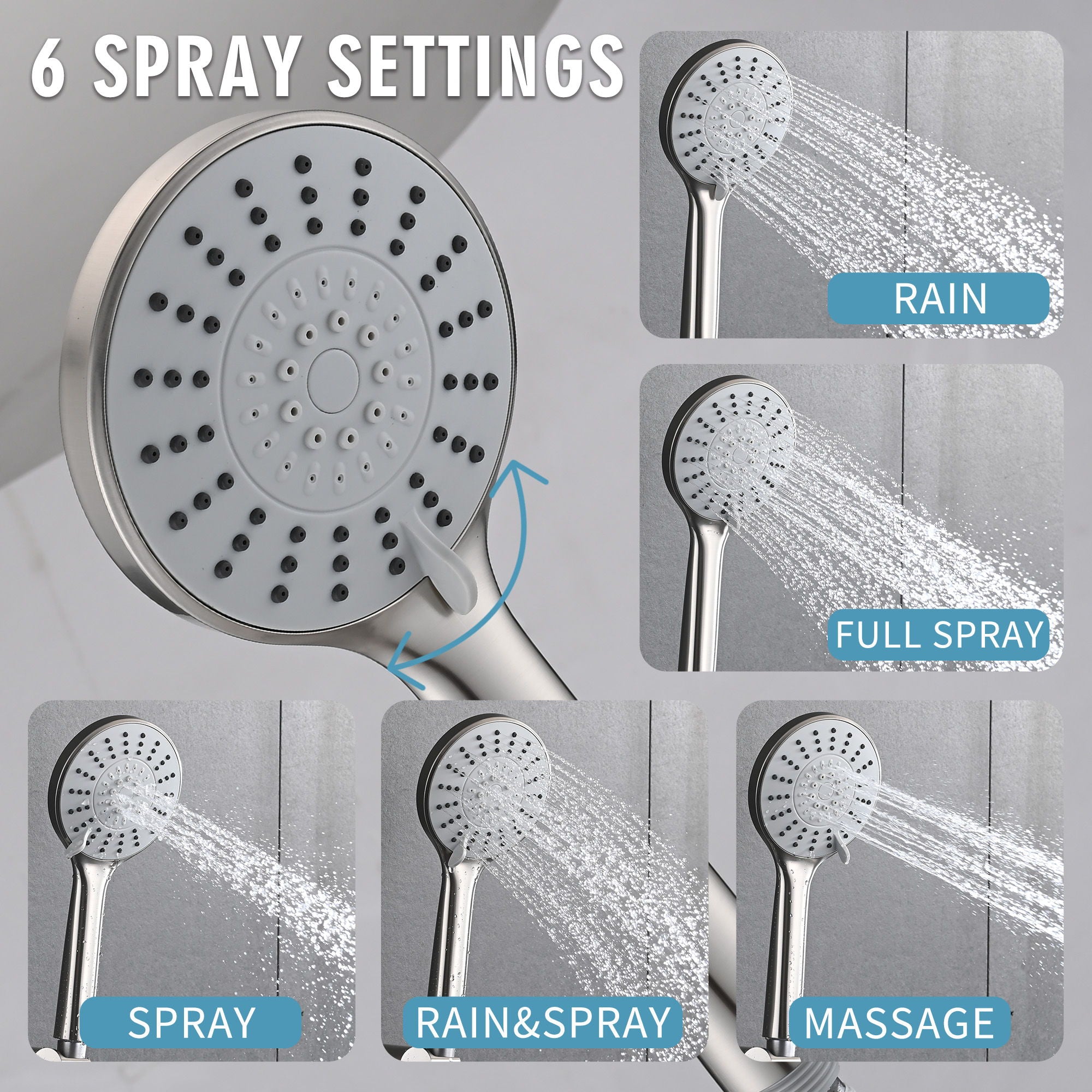 Wall Mounted Shower Set With High Pressure 10" Rain Shower Head And 5 Function Handheld Shower Head by HouseOfZazla