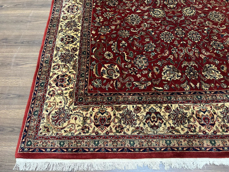 Vintage Indo Persian Rug 6x9, Very Finely Hand-Knotted Carpet 6 x 9 Red Cream Indian Oriental Carpet, Traditional Floral Wool Area Rug 1970s by Jewel Rugs