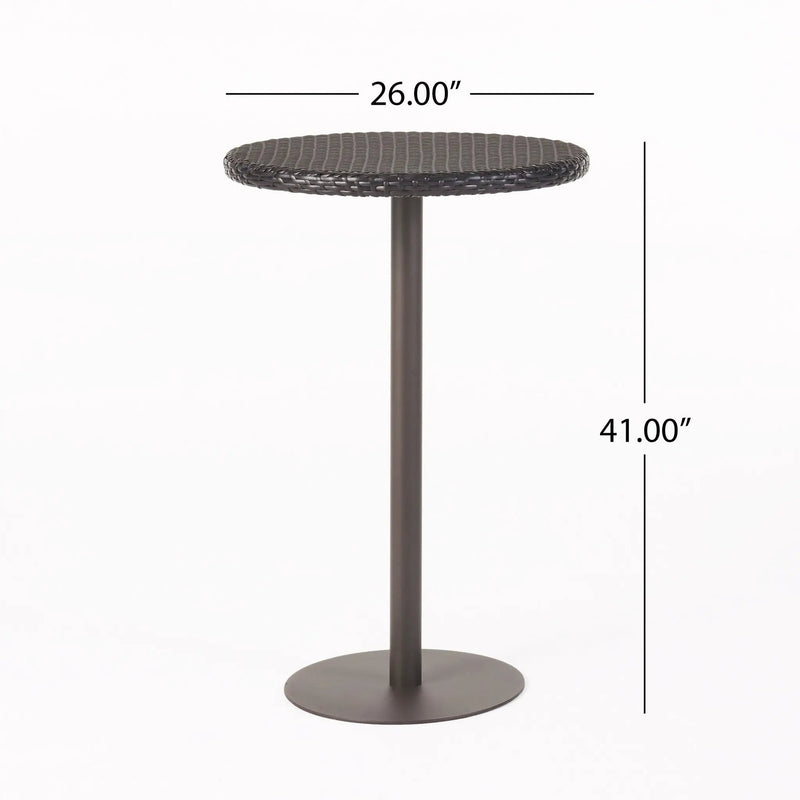Outdoor Round Rattan Bar Table With Iron Frame - Multi Brown by HouseOfZazla