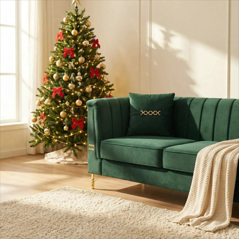 FX-P82-GR3 82.67" Modern Velvet 3-Seater Chesterfield Sofa with 2 Pillows by HouseOfZazla