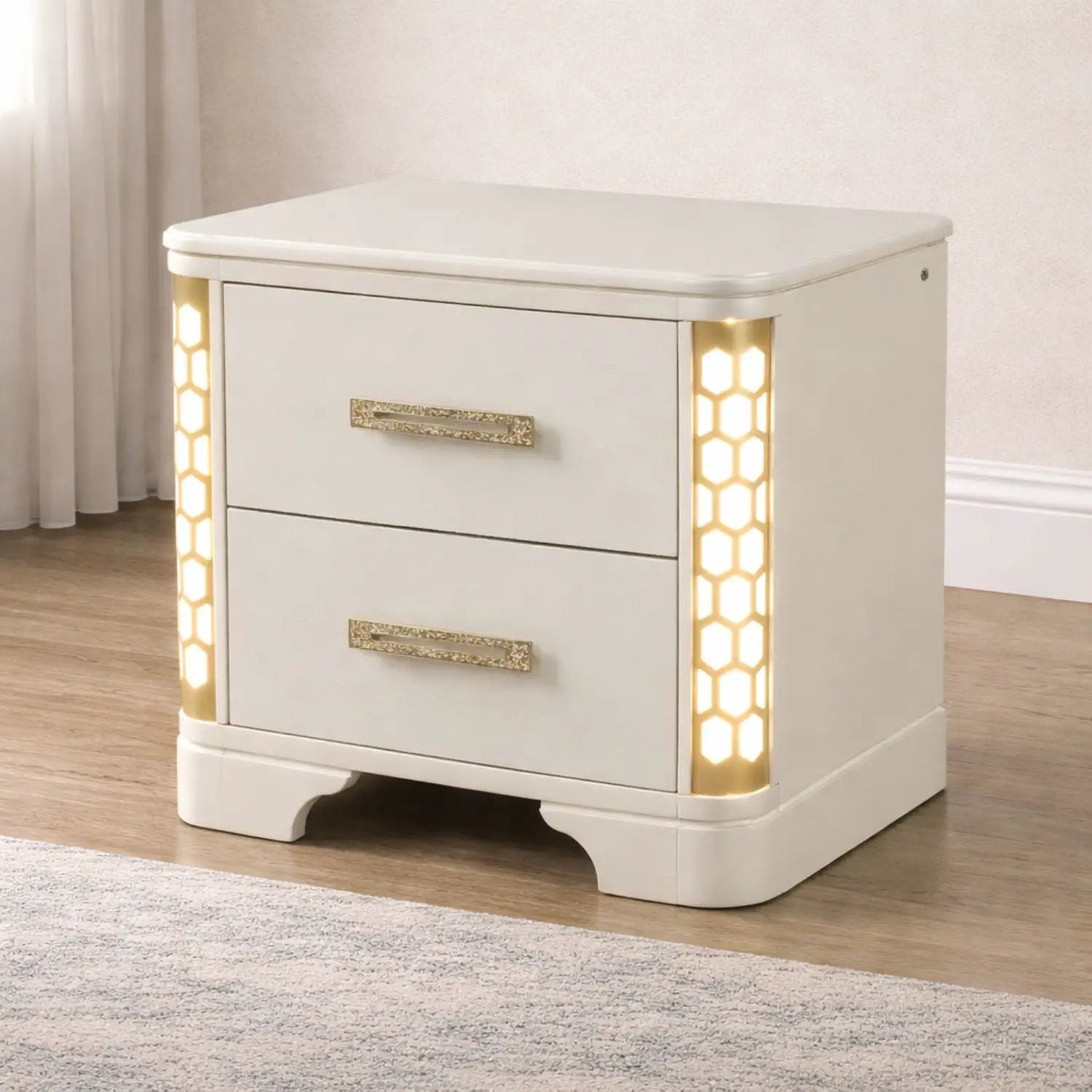 Jasmine - Nightstand With Side LED Lightning - Beige by HouseOfZazla