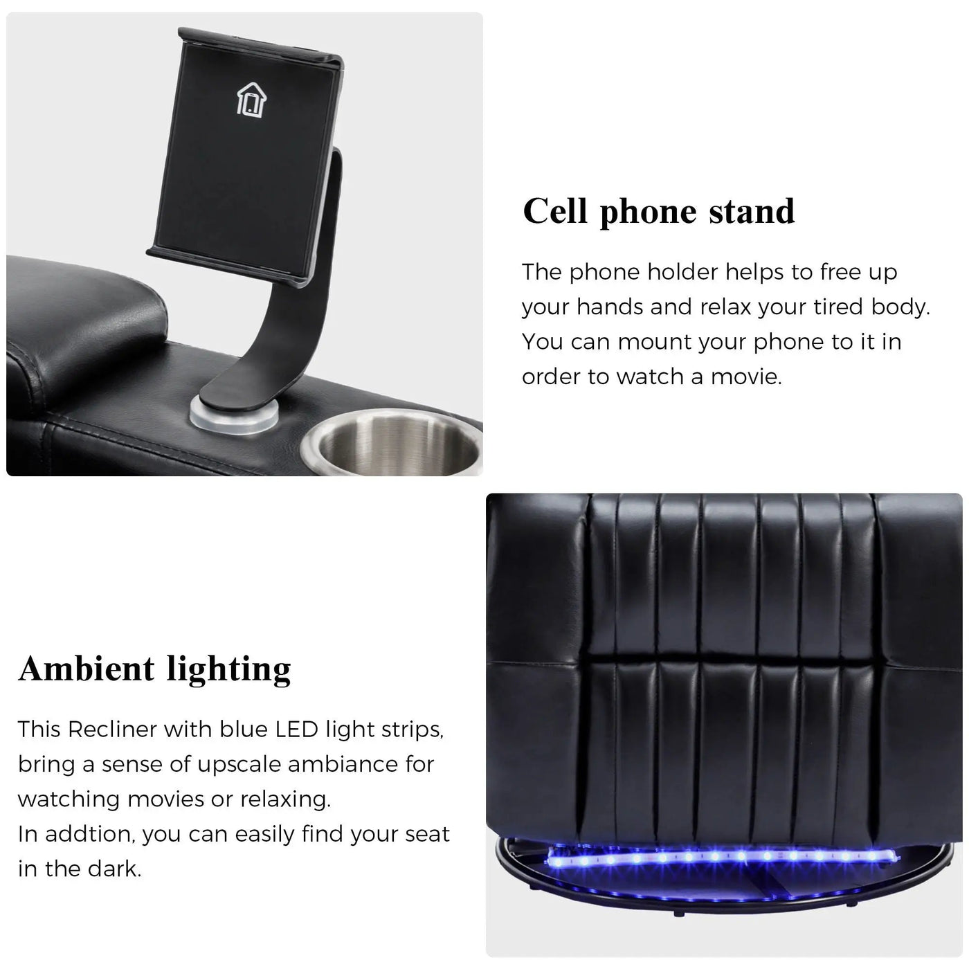 270° Power Swivel Recliner Home Theater Chair With Hidden Arm Storage, LED Light, Cup Holder, And Tray Table by Unique Piece Furniture