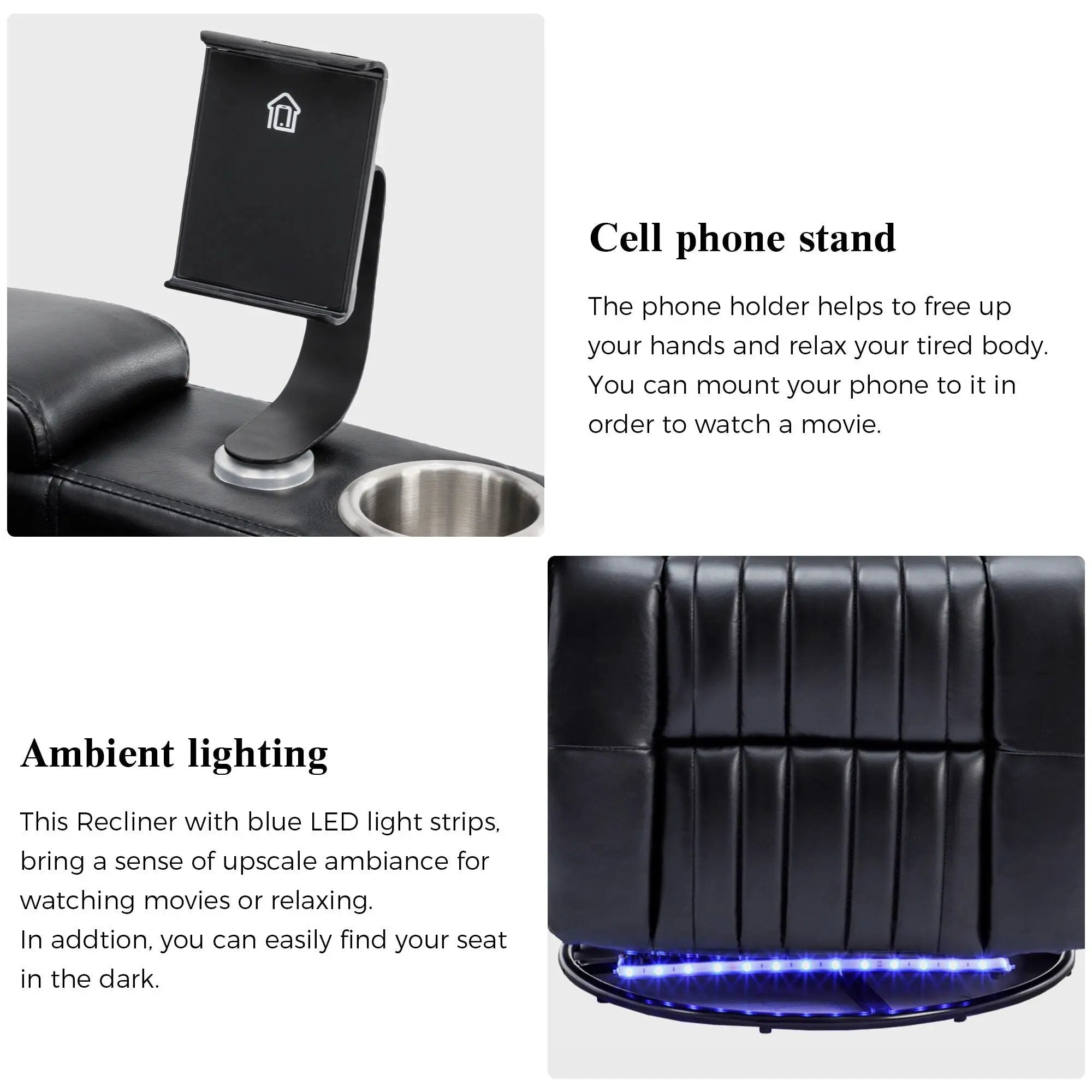 270° Power Swivel Recliner Home Theater Chair With Hidden Arm Storage, LED Light, Cup Holder, And Tray Table by Unique Piece Furniture
