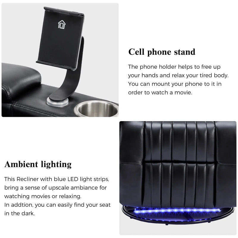 270° Power Swivel Recliner Home Theater Chair With Hidden Arm Storage, LED Light, Cup Holder, And Tray Table by HouseOfZazla