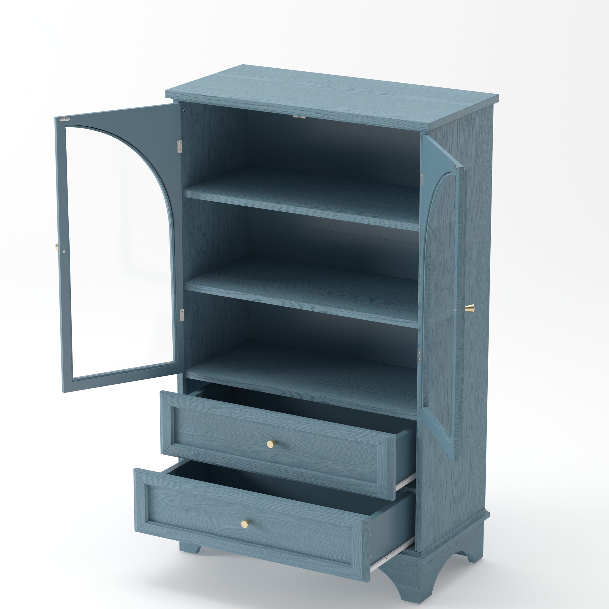 52.17"H Glass Door Display Case Storage Cabinet with 2 Drawers and Adjustable Shelf by HouseOfZazla