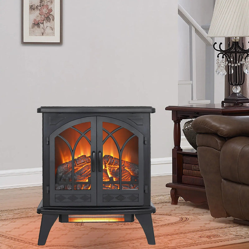 24" 3D Flame Electric Infrared Quartz Fireplace Stove With Remote Control - Antique Black by HouseOfZazla