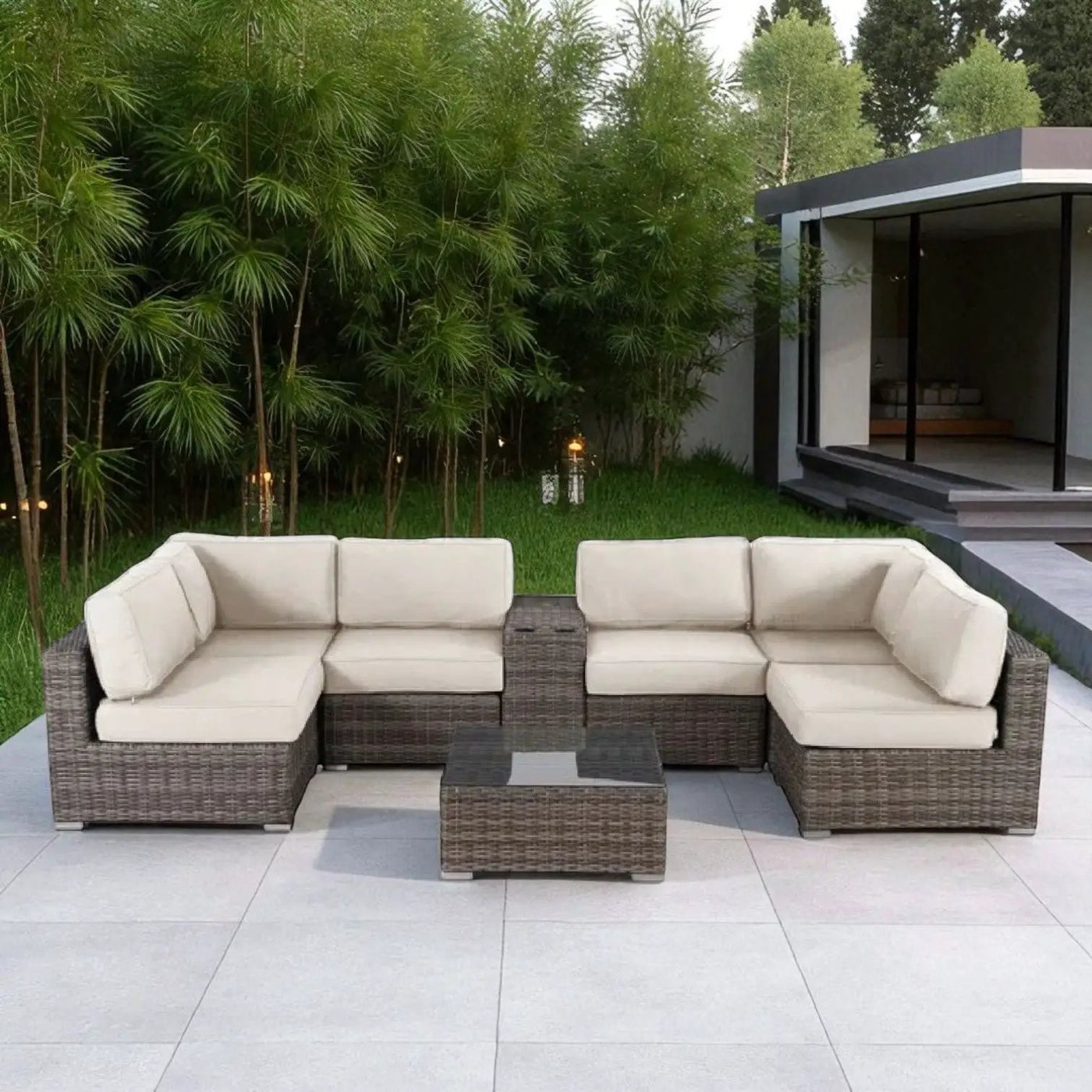 Elegant 4 Person Wicker Patio Seating Set With Cushions And Glass Top Table by Unique Piece Furniture